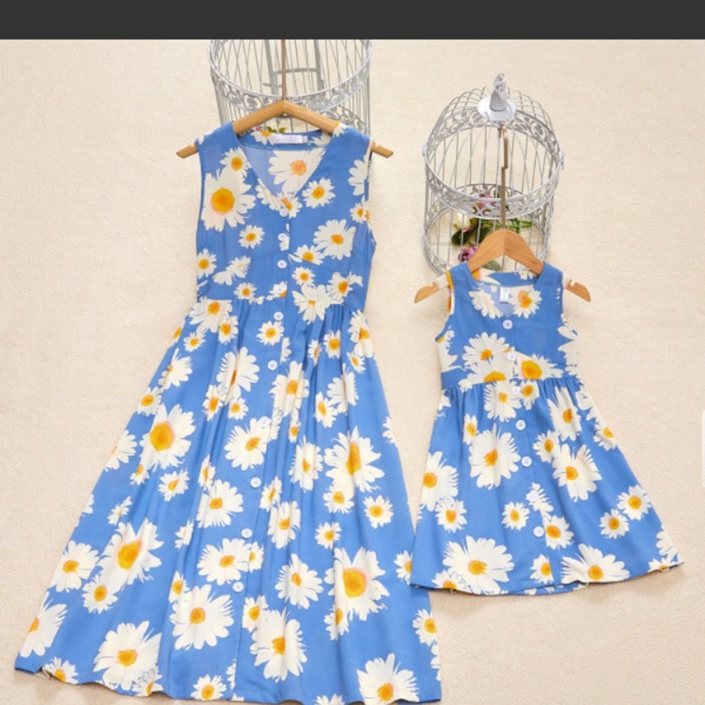 Blue Dress with Sunflowers